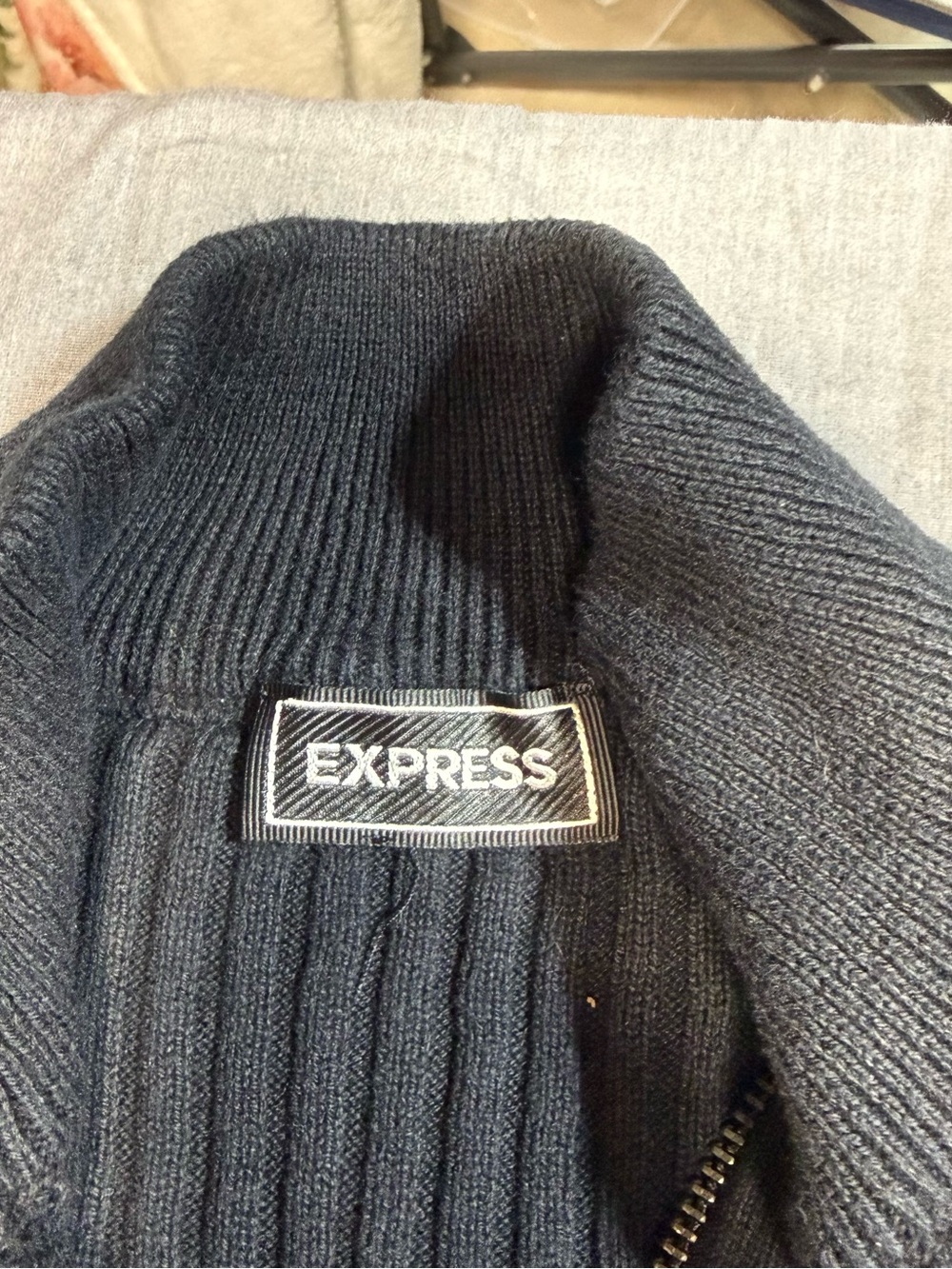 Express Men's Black Ribbed Half-Zip Sweater - Picture 2 of 8